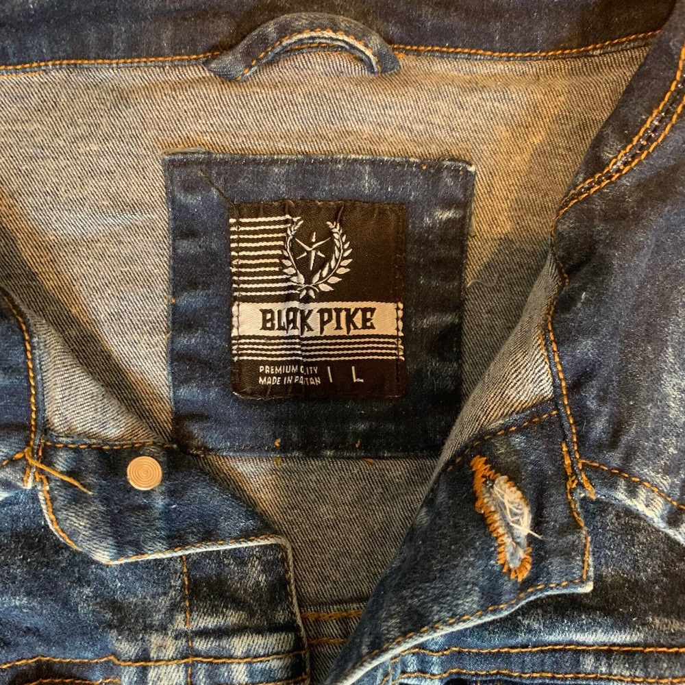Black Pike Blue Denim Jean Jacket Size L - Picture 11 of 12